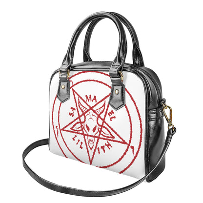 Red Satanic Pentagram Symbol Print Shoulder Handbag