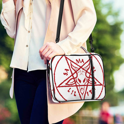 Red Satanic Pentagram Symbol Print Shoulder Strap Bible Bag