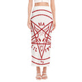 Red Satanic Pentagram Symbol Print Side Slit Maxi Skirt