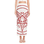 Red Satanic Pentagram Symbol Print Side Slit Maxi Skirt