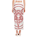 Red Satanic Pentagram Symbol Print Side Slit Maxi Skirt