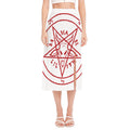 Red Satanic Pentagram Symbol Print Side Slit Midi Skirt