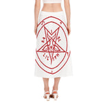 Red Satanic Pentagram Symbol Print Side Slit Midi Skirt