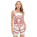 Red Satanic Pentagram Symbol Print Sleeveless One Piece Swimsuit