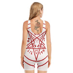 Red Satanic Pentagram Symbol Print Sleeveless One Piece Swimsuit