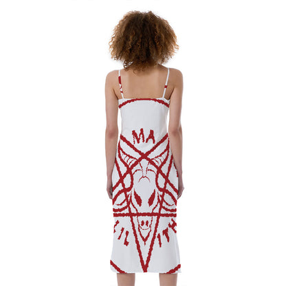 Red Satanic Pentagram Symbol Print Slim Fit Midi Cami Dress