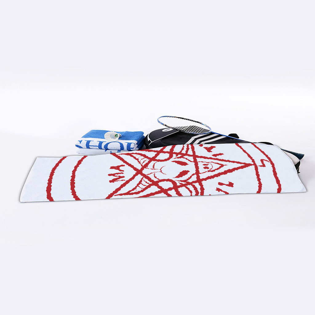 Red Satanic Pentagram Symbol Print Sports Towel