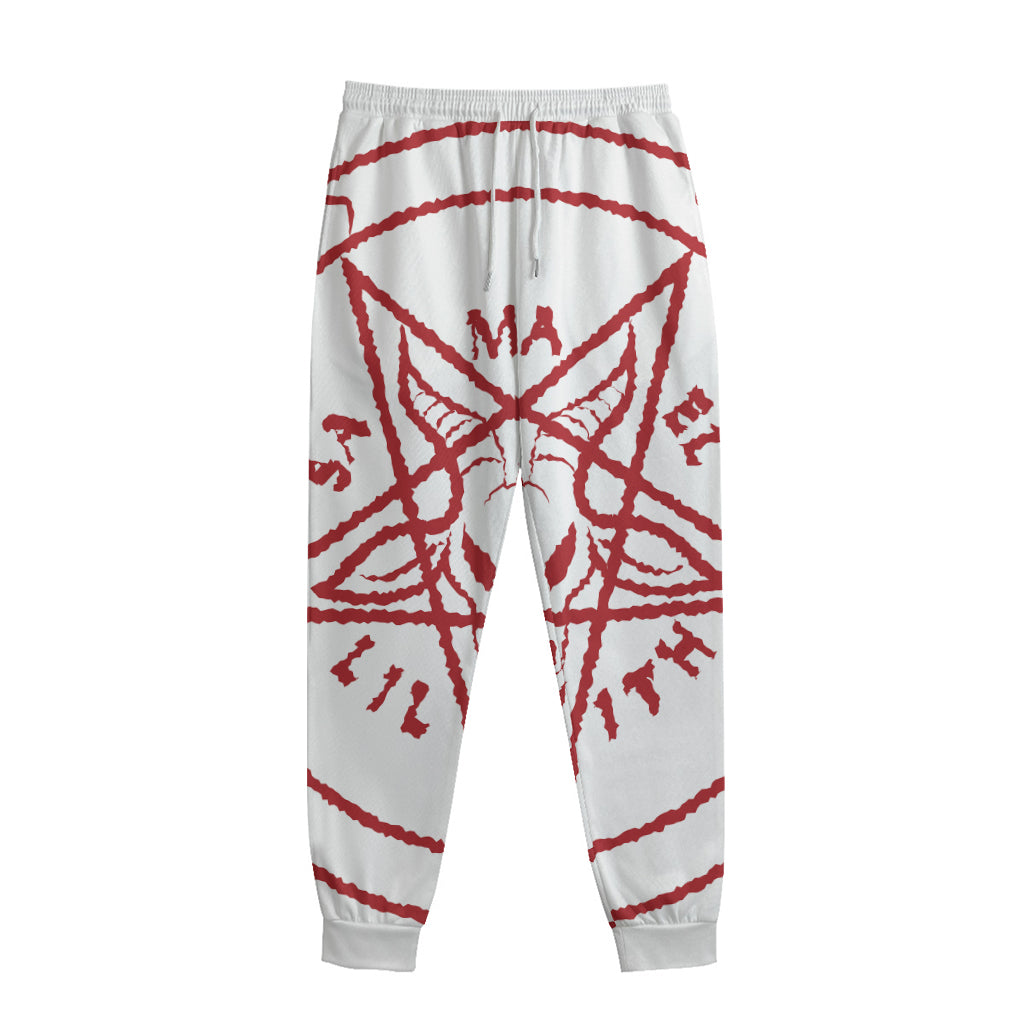 Red Satanic Pentagram Symbol Print Sweatpants