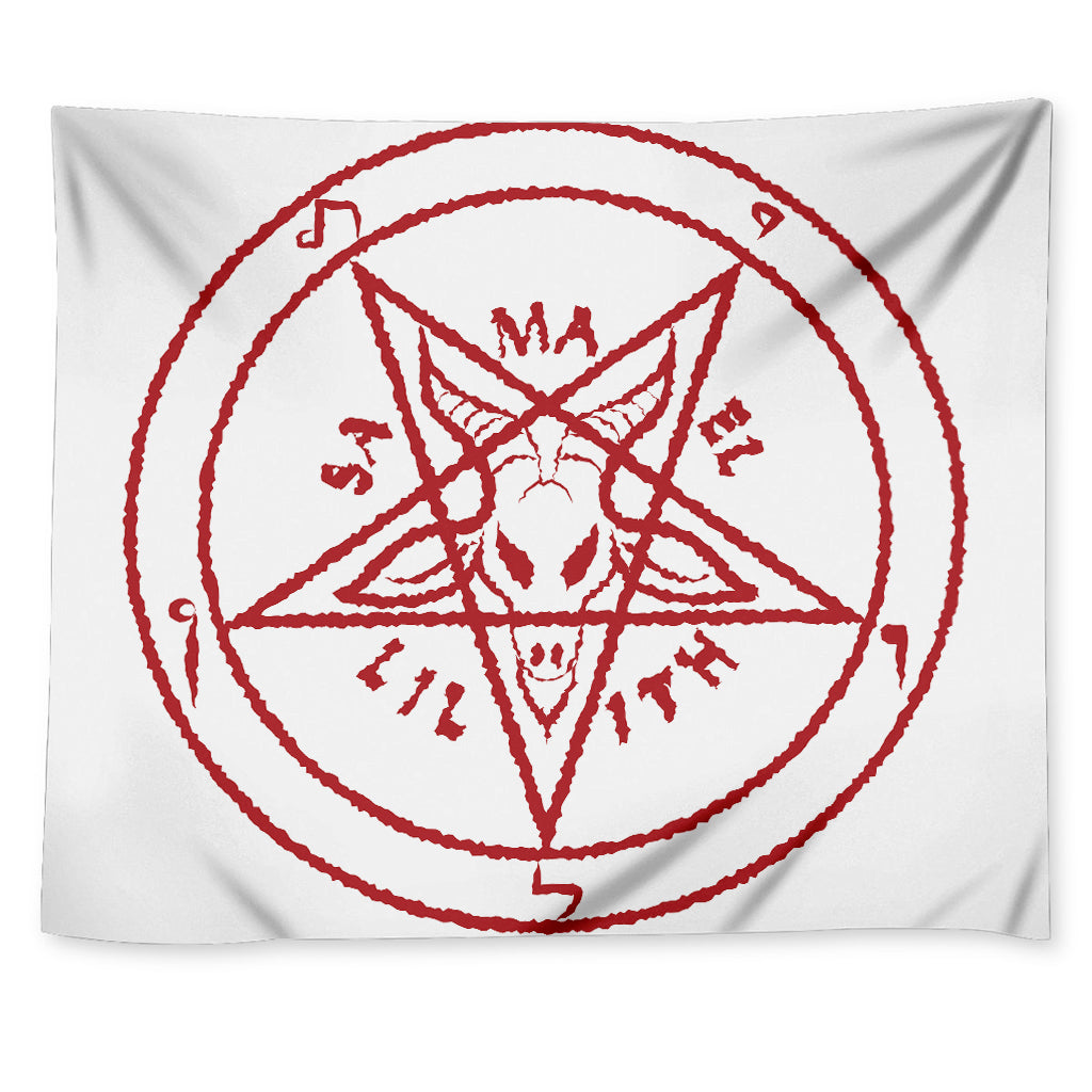 Red Satanic Pentagram Symbol Print Tapestry