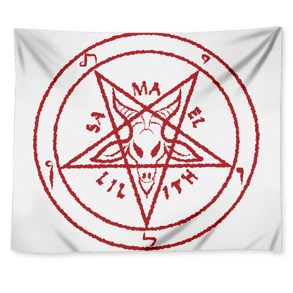 Red Satanic Pentagram Symbol Print Tapestry