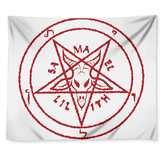 Red Satanic Pentagram Symbol Print Tapestry
