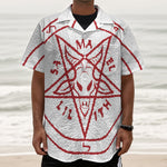Red Satanic Pentagram Symbol Print Textured Short Sleeve Shirt