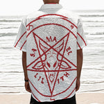 Red Satanic Pentagram Symbol Print Textured Short Sleeve Shirt