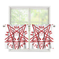 Red Satanic Pentagram Symbol Print Tier Curtains