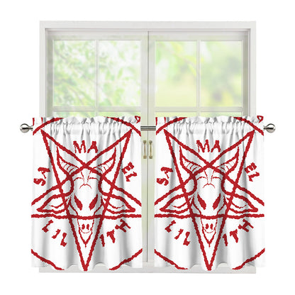 Red Satanic Pentagram Symbol Print Tier Curtains