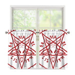 Red Satanic Pentagram Symbol Print Tier Curtains