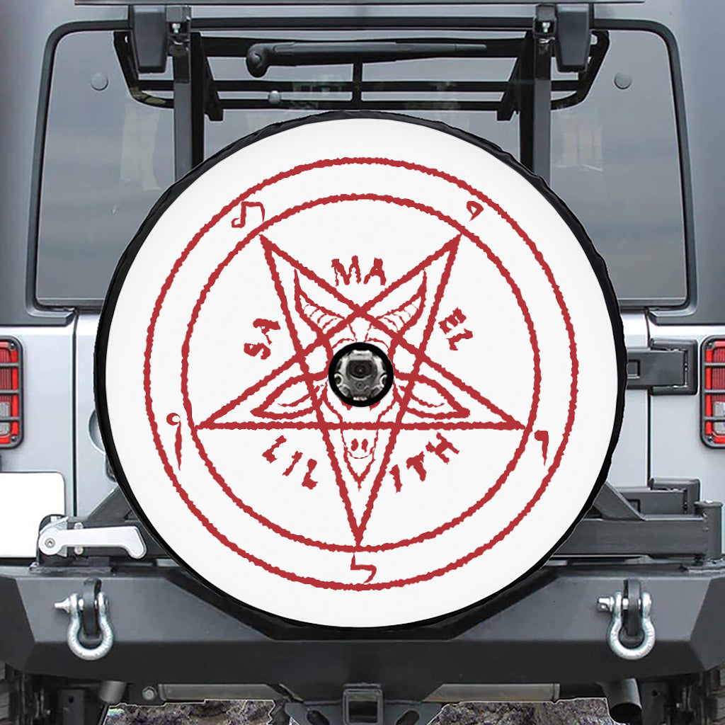Red Satanic Pentagram Symbol Print Tire Cover With Camera Hole