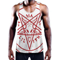 Red Satanic Pentagram Symbol Print Men's Workout Tank Top