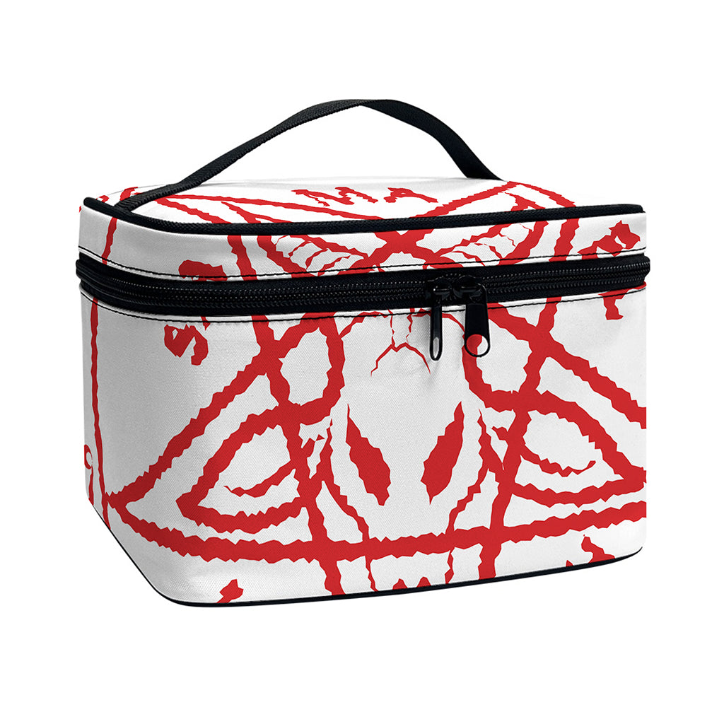 Red Satanic Pentagram Symbol Print Travel Makeup Bag