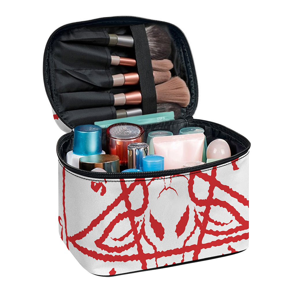 Red Satanic Pentagram Symbol Print Travel Makeup Bag
