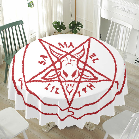 Red Satanic Pentagram Symbol Print Waterproof Round Tablecloth