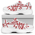 Red Satanic Pentagram Symbol Print White Chunky Shoes