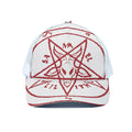 Red Satanic Pentagram Symbol Print White Mesh Trucker Hat