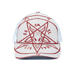Red Satanic Pentagram Symbol Print White Mesh Trucker Cap