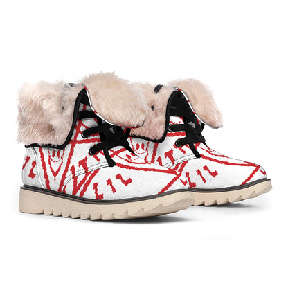 Red Satanic Pentagram Symbol Print Winter Boots