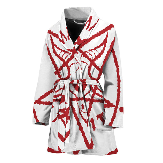 Red Satanic Pentagram Symbol Print Women's Bathrobe