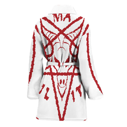 Red Satanic Pentagram Symbol Print Women's Bathrobe