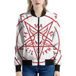 Red Satanic Pentagram Symbol Print Women's Bomber Jacket