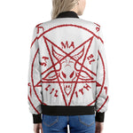 Red Satanic Pentagram Symbol Print Women's Bomber Jacket