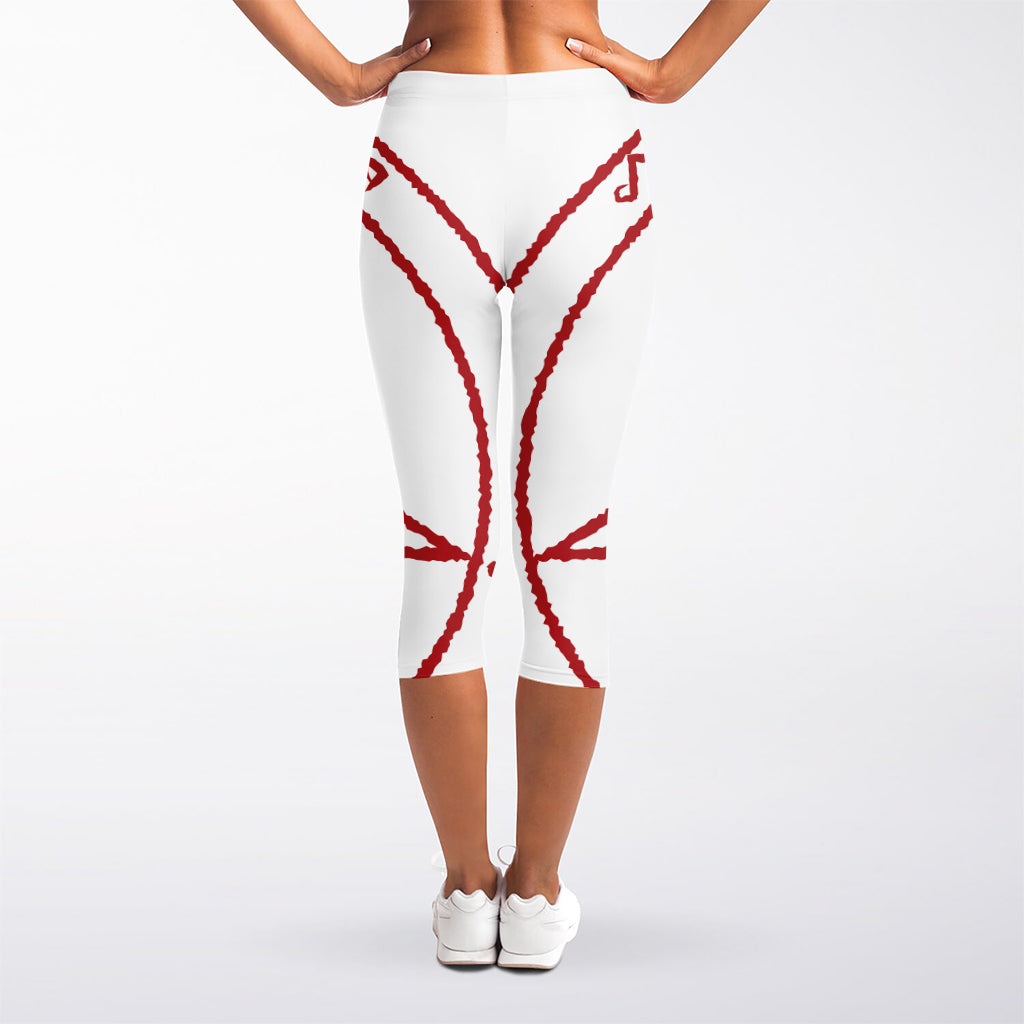 Red Satanic Pentagram Symbol Print Women's Capri Leggings