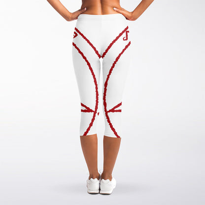 Red Satanic Pentagram Symbol Print Women's Capri Leggings