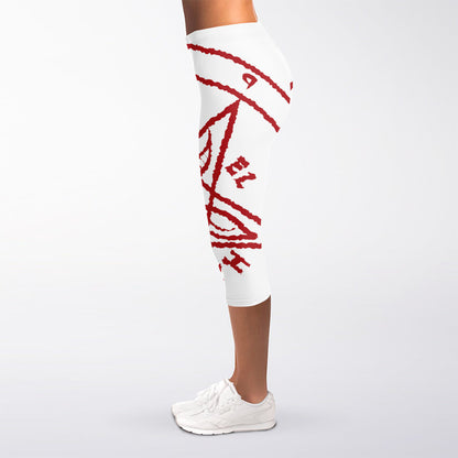 Red Satanic Pentagram Symbol Print Women's Capri Leggings