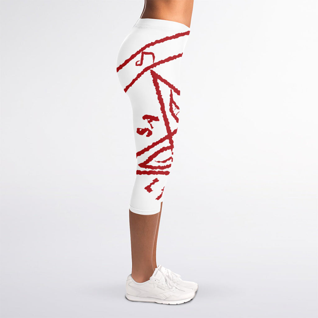 Red Satanic Pentagram Symbol Print Women's Capri Leggings