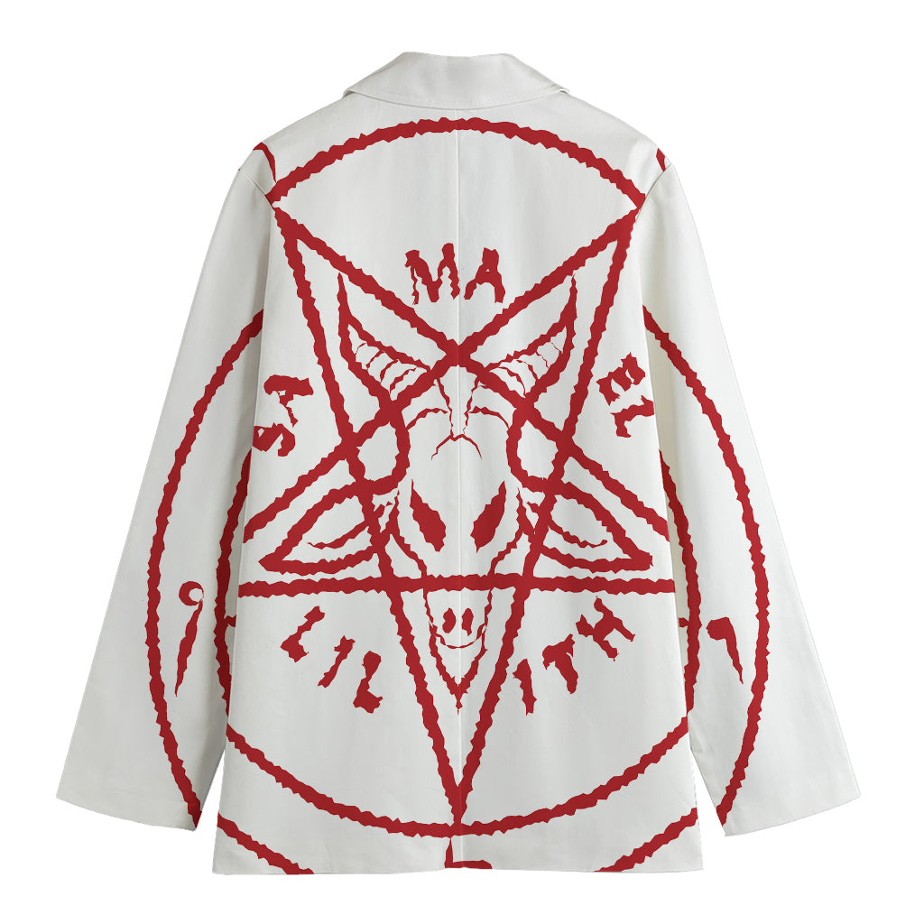 Red Satanic Pentagram Symbol Print Women's Cotton Blazer