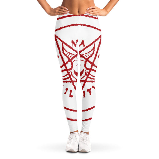 Red Satanic Pentagram Symbol Print Women's Leggings