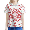 Red Satanic Pentagram Symbol Print Women's Polo Shirt