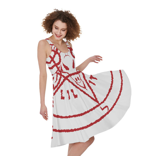 Red Satanic Pentagram Symbol Print Women's Sleeveless Dress