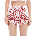 Red Satanic Pentagram Symbol Print Women's Split Running Shorts