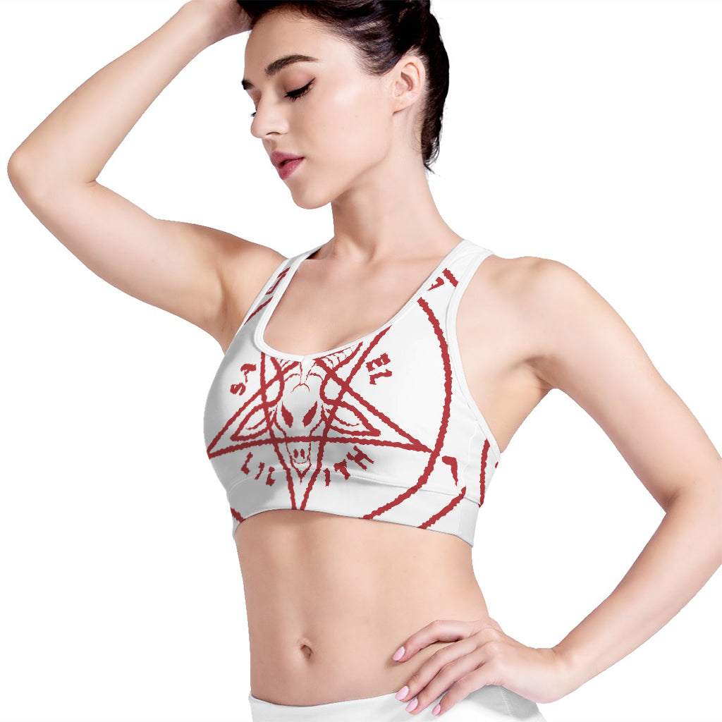 Red Satanic Pentagram Symbol Print Women's Sports Bra
