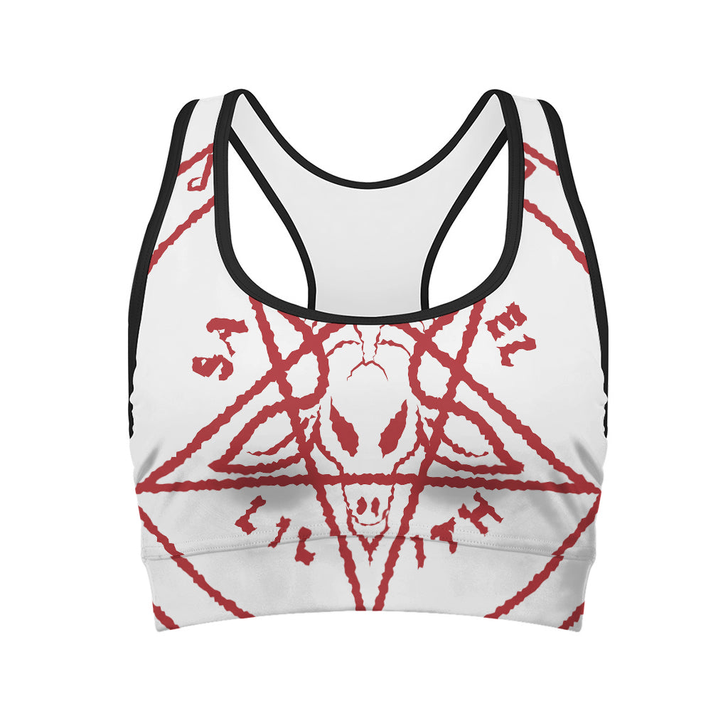 Red Satanic Pentagram Symbol Print Women's Sports Bra