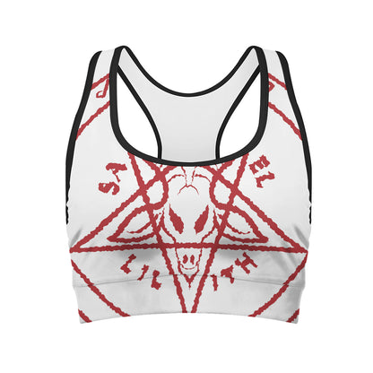 Red Satanic Pentagram Symbol Print Women's Sports Bra