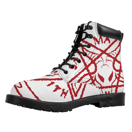 Red Satanic Pentagram Symbol Print Work Boots