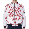 Red Satanic Pentagram Symbol Print Zip Sleeve Bomber Jacket