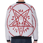 Red Satanic Pentagram Symbol Print Zip Sleeve Bomber Jacket