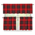 Red Scottish Tartan Pattern Print 3 Piece Kitchen Curtains