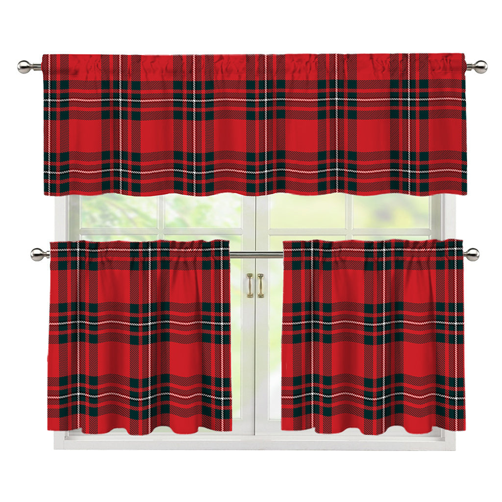 Red Scottish Tartan Pattern Print 3 Piece Kitchen Curtains
